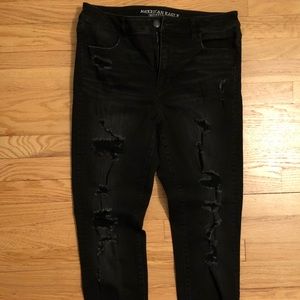 American Eagle stretchy black distressed jeggings